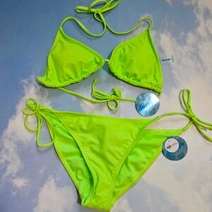Neon Green String Traingle Bikini